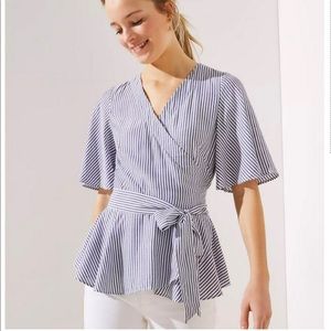 Loft blue and white striped wrap around top! Size medium!